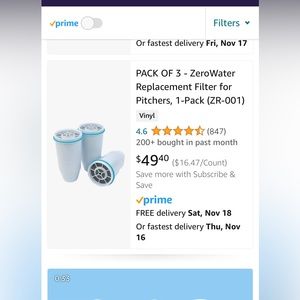 Zero Water (3) replacement filters for the pitcher, three left in a box of six..